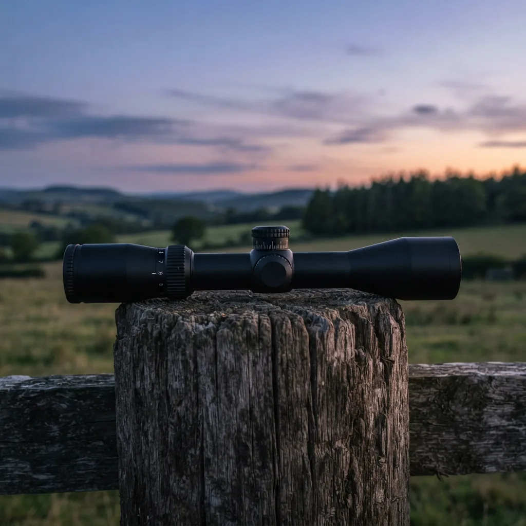 Simmons Pro Hunter 3-9x40mm Riflescope on a weathered fence post.