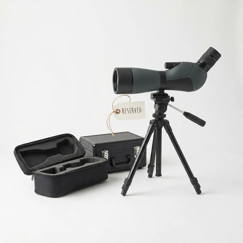 The Simmons Pro Hunter 15-45x60 Venture spotting scope kit displayed with a reservation tag graphic.