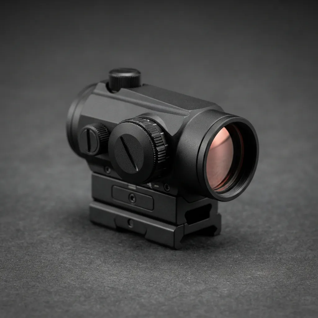 Simmons Pro Target Reflex Red Dot 1x25mm shown with its brightness dial clearly visible.