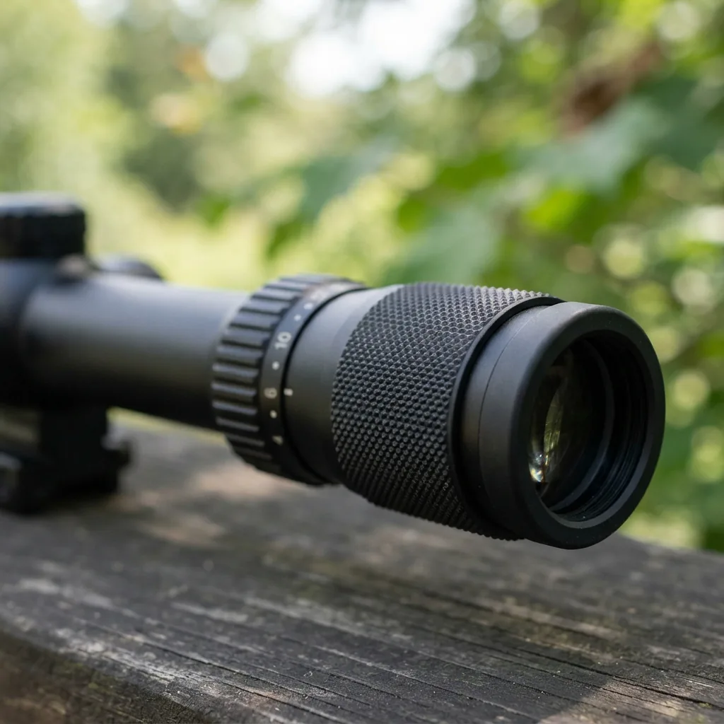 Simmons 8 Point 4-12x40 Black Riflescope with a focus on the eyepiece design.