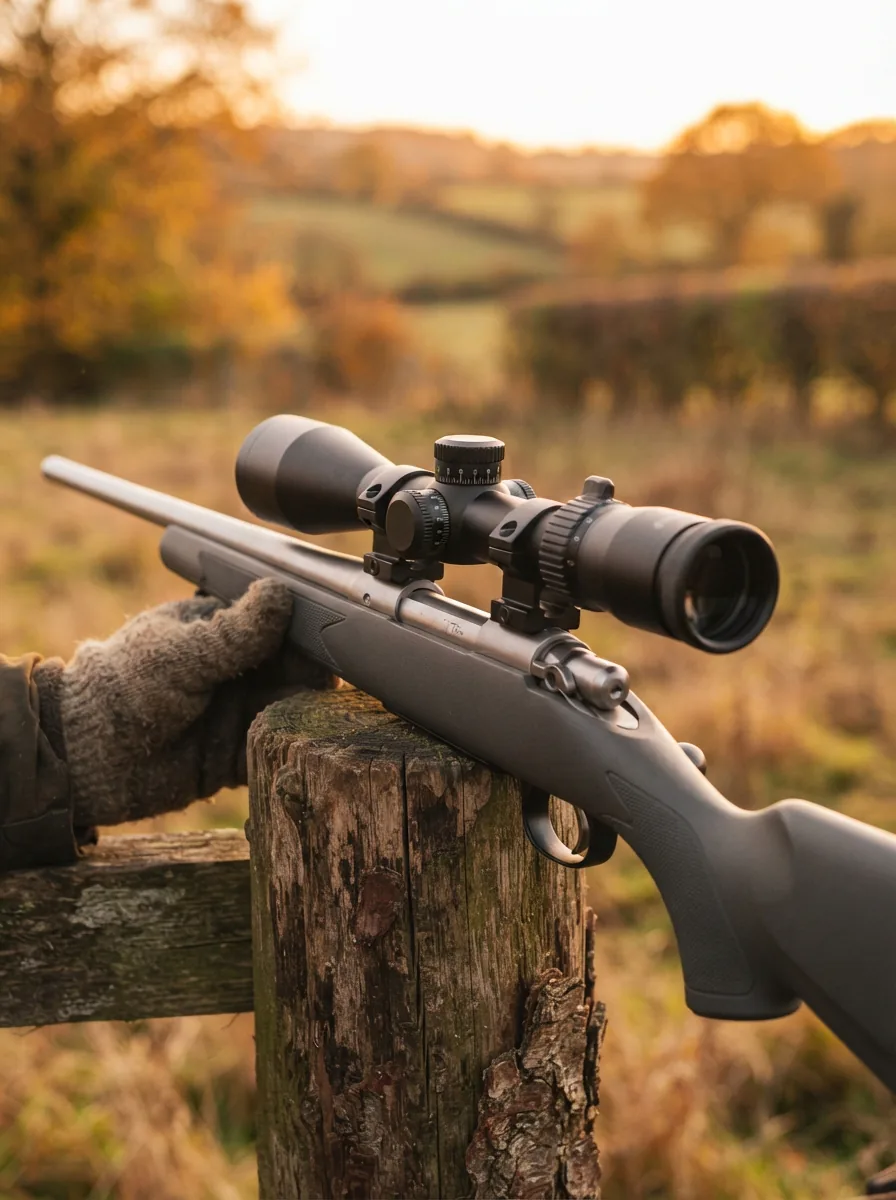 A Simmons ProTarget riflescope mounted on a rifle in a field setting