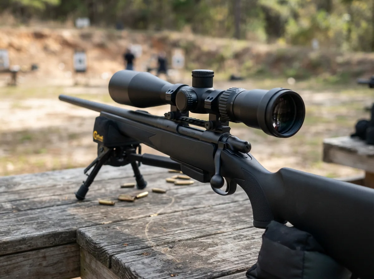 Simmons Pro Target 6-24x44 Riflescope featured on a benchrest