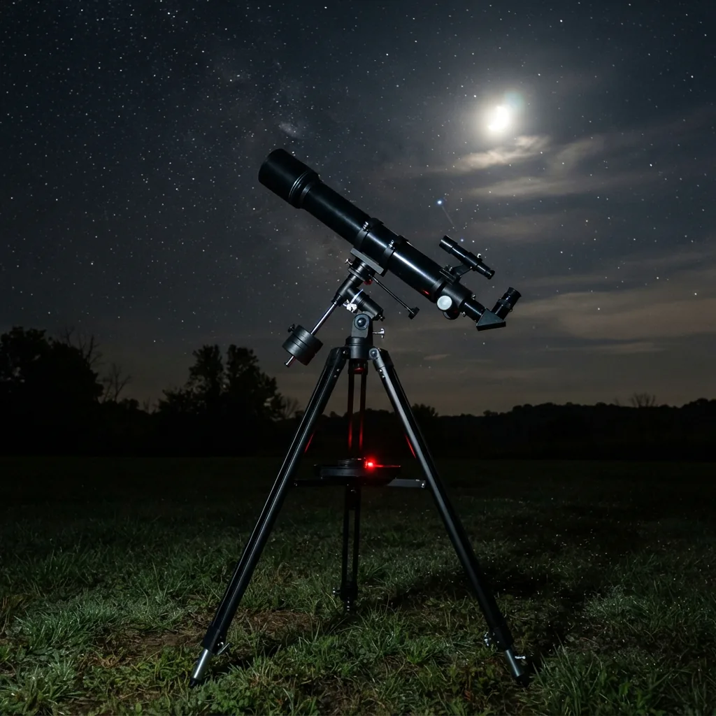 The Simmons Model 6310 50mm Refractor Telescope fully assembled on its tripod.