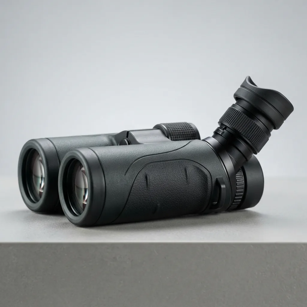 The Simmons 10x42 Prosport Roof Prism Binocular shown with twist-up eyecups extended.