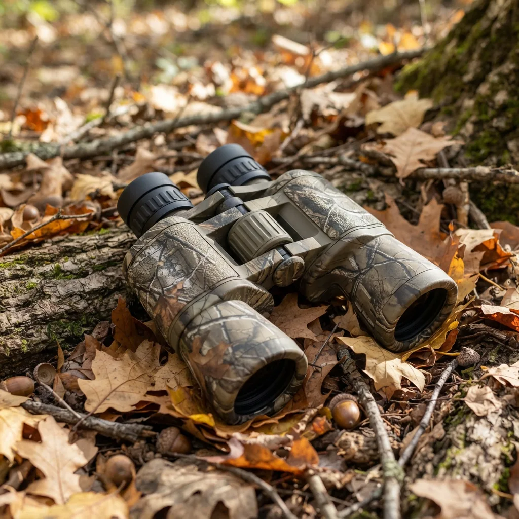The Simmons ProSport Porro Prism Binocular with Realtree AP Camo pattern, displayed against a natural backdrop.