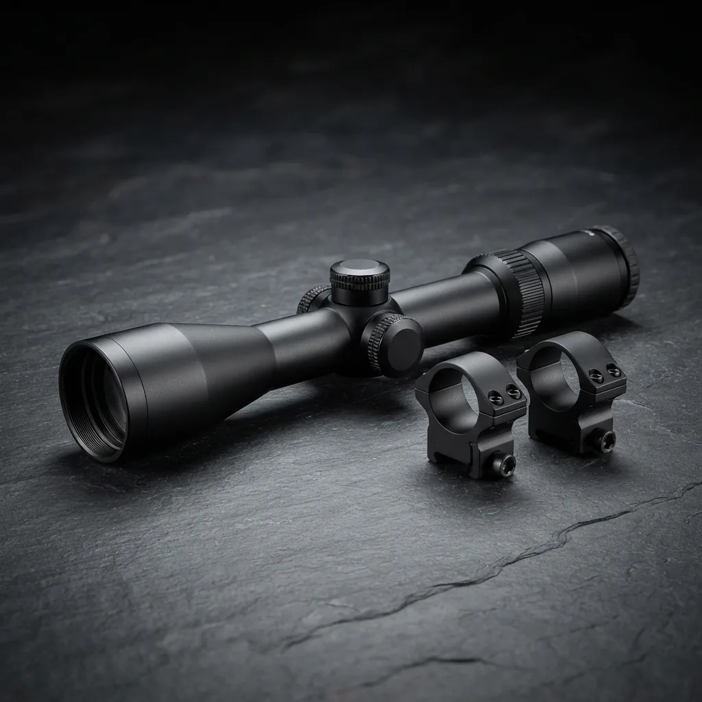 Simmons Pro Hunter 4-12x40mm Rifle Scope kit showing the scope and included mounting rings.