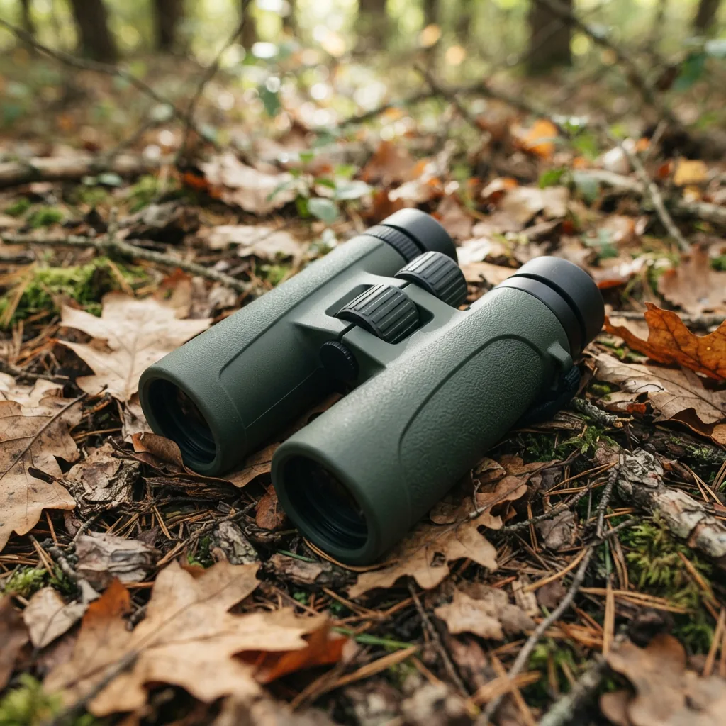 Simmons Pro Hunter Binoculars on a forest floor.