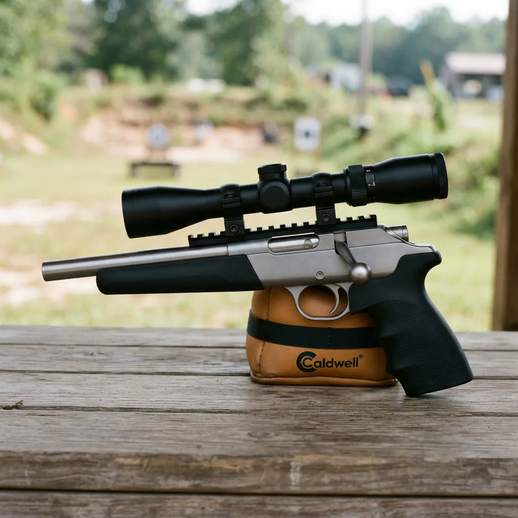 Simmons Pro Hunter 2-7x32mm Handgun Scope mounted on a specialized hunting handgun