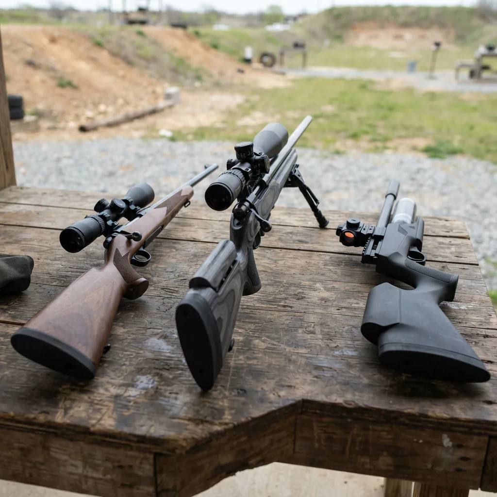 Three different rifles each fitted with a different Simmons ProTarget optic