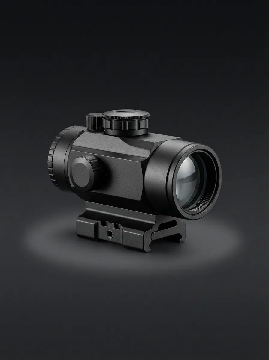 Simmons Pro Target 1x30mm Tube Red Dot Sight, waterproof and black, displayed prominently.