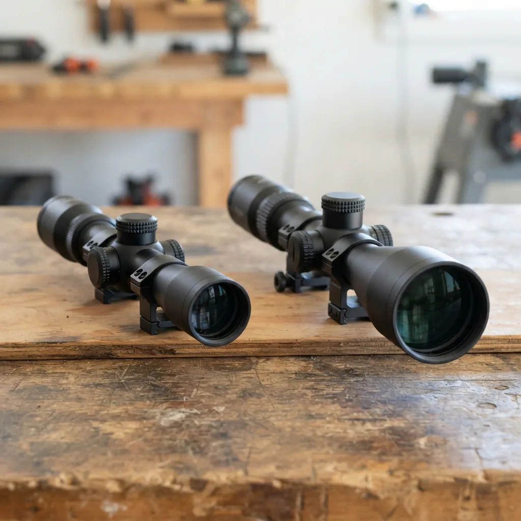 Side-by-side comparison of a 3-9x and a 6-18x Simmons riflescope