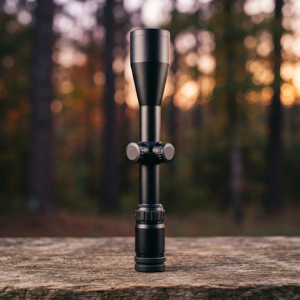 Simmons Pro Hunter 6-18x50mm Riflescope against a blurred outdoor backdrop.