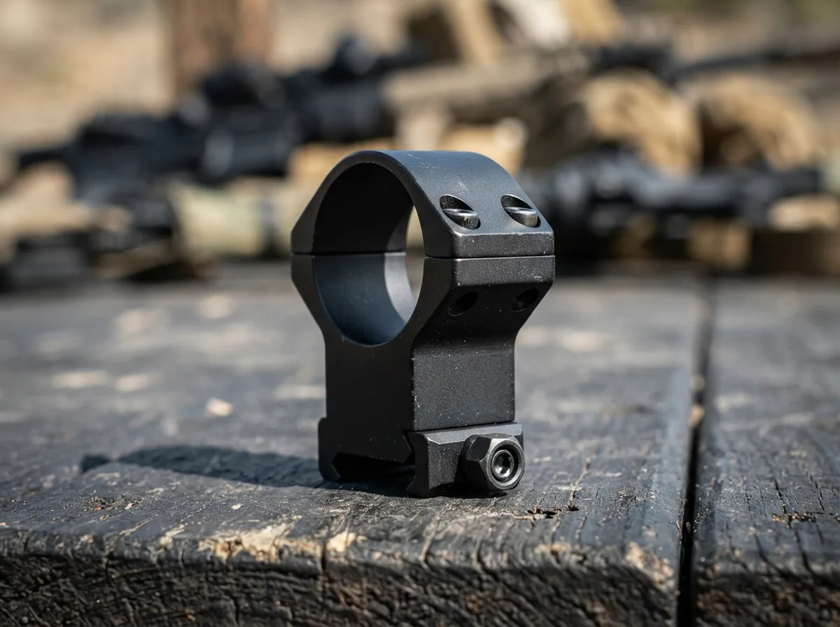Simmons 1-inch X-High dual strap scope ring in matte black, shown from a side angle.