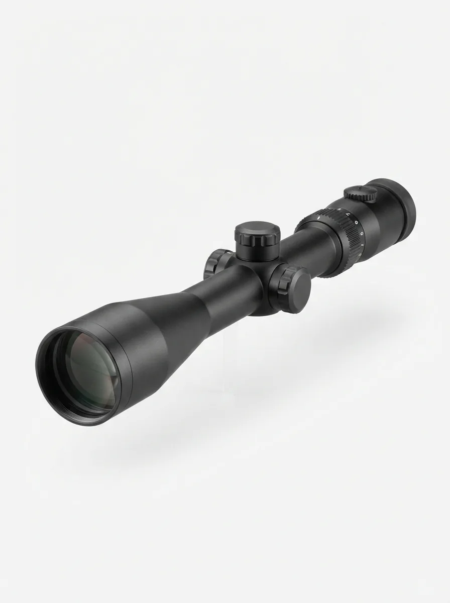 Simmons 8-Point 3-9x40 Truplex Matte Black riflescope shown from a three-quarter angle on a clean white background.
