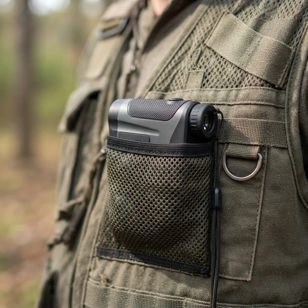 Compact Simmons ProSport 6x20MM Laser Rangefinder in a vest pocket.