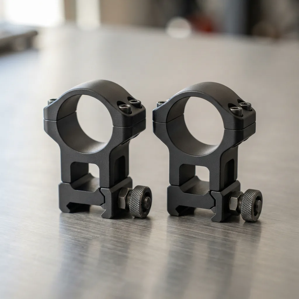 Simmons 30mm high-profile scope rings with Weaver cross-bolts visible.