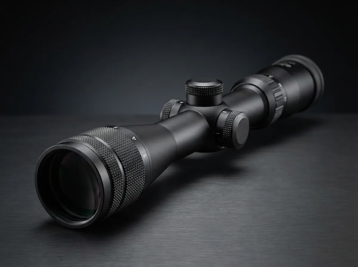 A detailed view of the Simmons Pro Hunter 4-12x44mm AO Riflescope, highlighting the adjustable objective lens and main tube