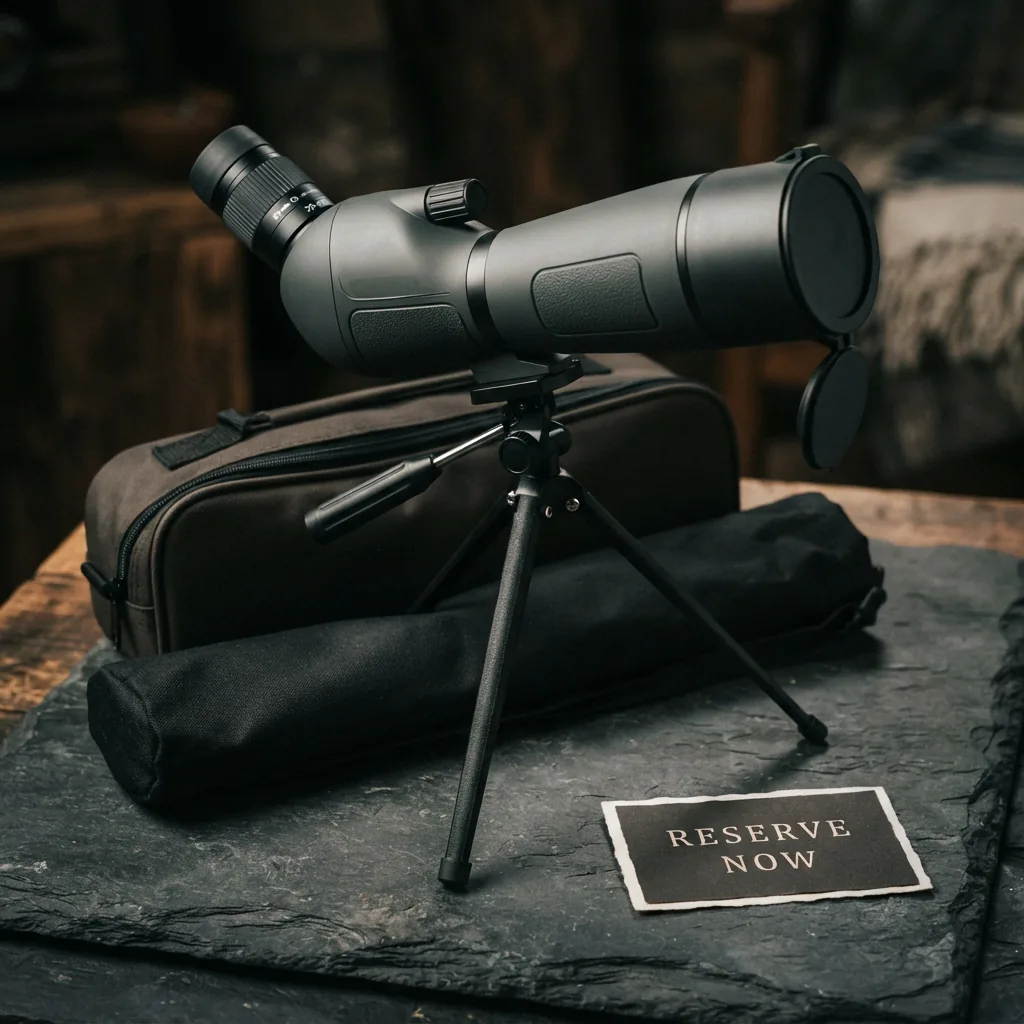 The Simmons Pro Hunter 20-60x60 Venture spotting scope kit with a 'Reserve Now' badge.