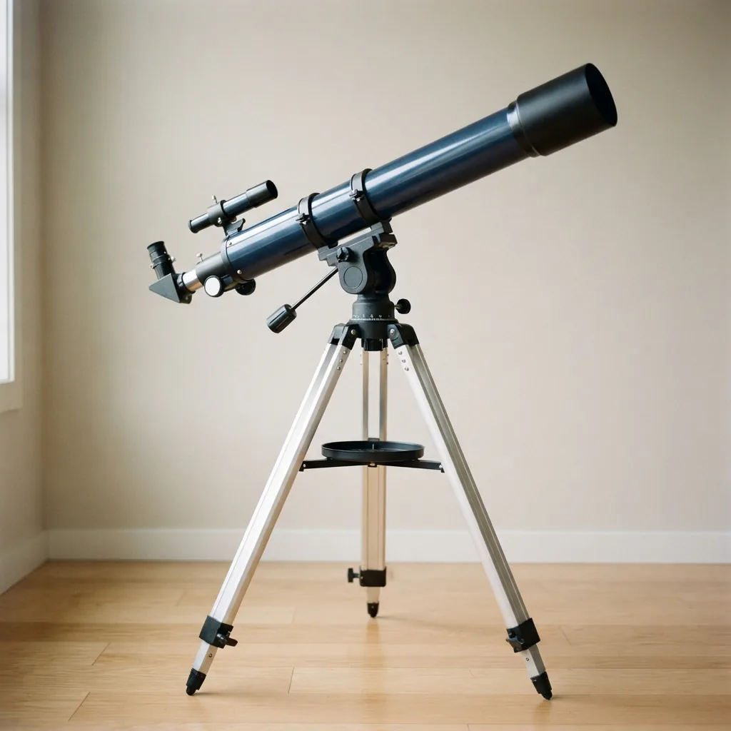 The Simmons Model 1200 Refractor Telescope on its included tripod mount.