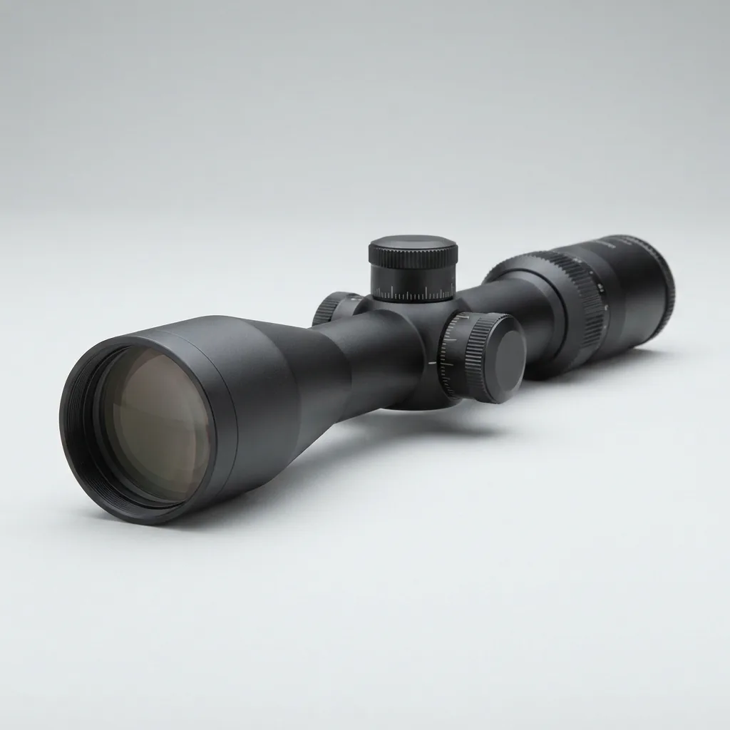 Simmons ProTarget 4-12x40mm rifle scope shown from a three-quarter angle against a neutral background.