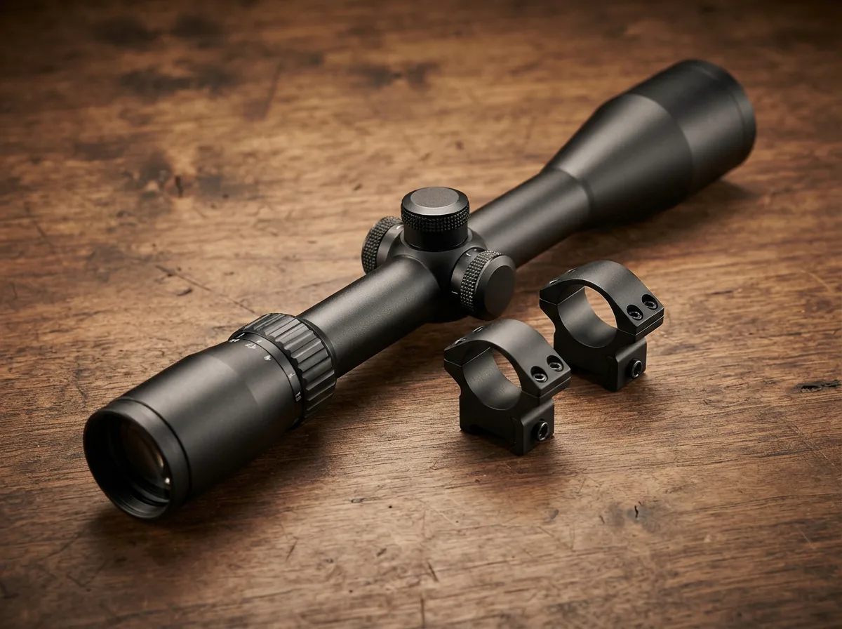 Simmons Pro Hunter 4-12x40mm Rifle Scope with mounting rings displayed as a complete kit.