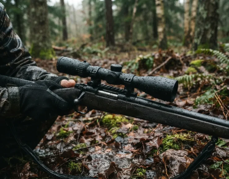 Simmons Pro Rimfire riflescope used in rainy weather conditions.